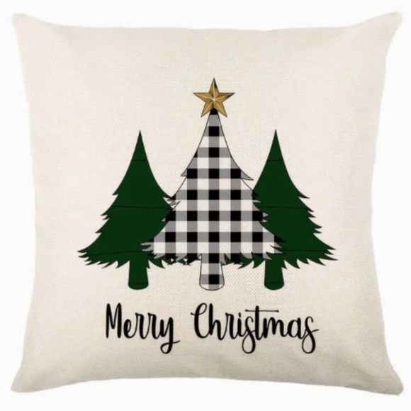 Other - NEW HOLIDAYS MERRY CHRISTMAS BUFFALO CHECK TREES STAR LINEN PILLOW COVER 17.7"